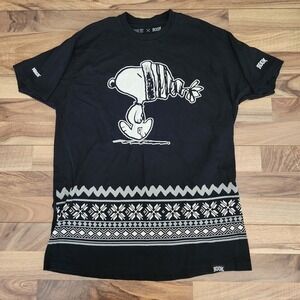 Peanuts X Rook Limited Edition T-shirt Mens Large Black Snoopy Fair Isle Holiday